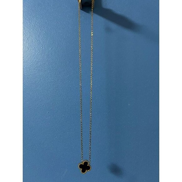 Womens Pendant Necklace Gold Plated & Black Irish Shamrock, Festival, Boho, VINT - Picture 4 of 5